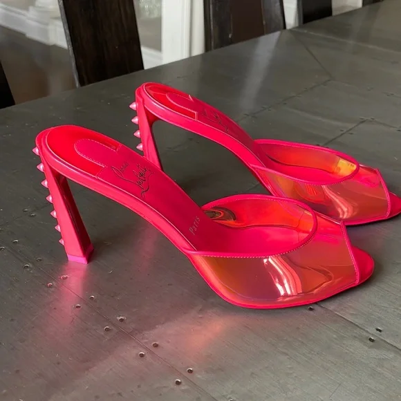 Christian Louboutin condorapik pink fluo neon mule stiletto peep toe sz 37 - Picture 1 of 11